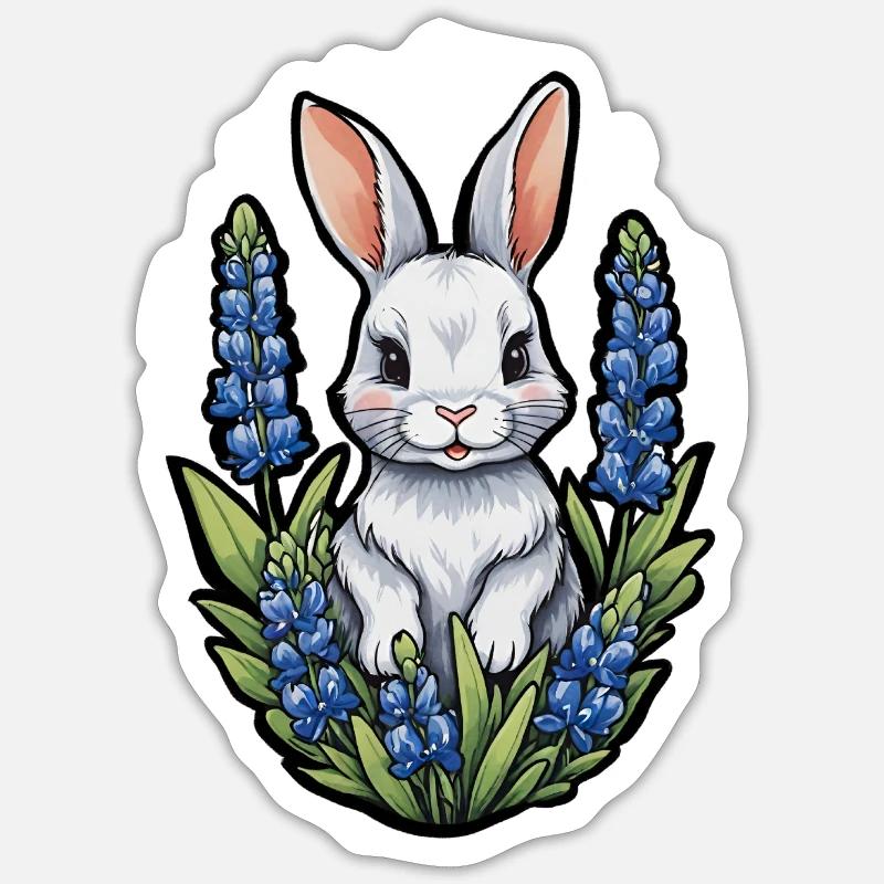 Bunny Rabbit Bluebonnets - Sticker size S (10 x 10 cm) - white matte