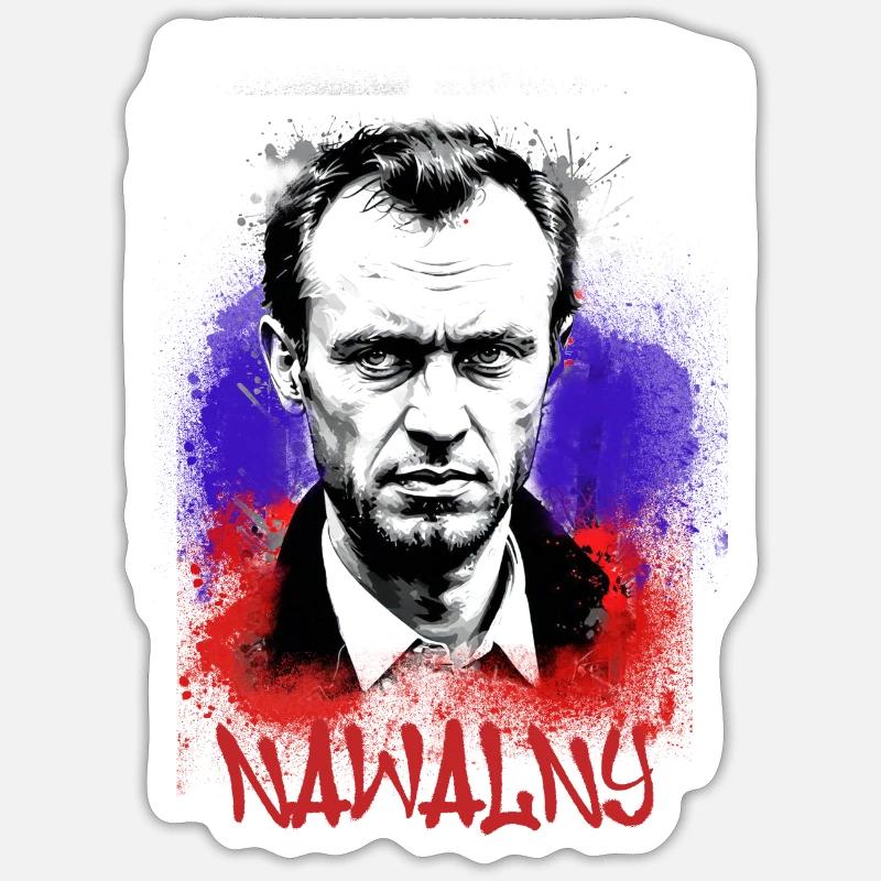 héros,navalny,graffiti,drapeau,russie - Sticker taille S (10 x 10 cm) - blanc mat