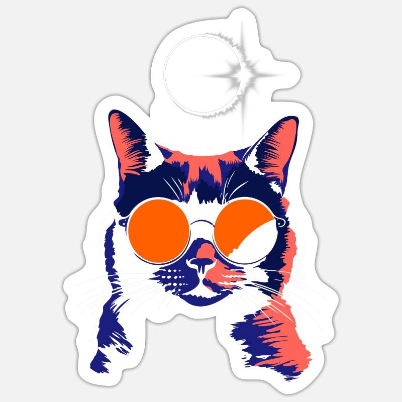 Cat Sunglasses Total Eclipse Cat - Sticker size S (10 x 10 cm) - white matte