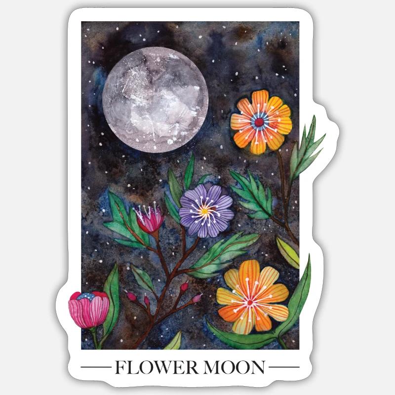 Lune des fleurs - Sticker taille S (10 x 10 cm) - blanc mat