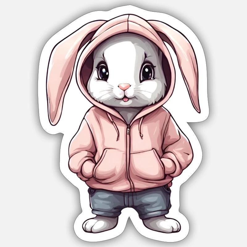 Lapin mignon avec pull hoddie Sticker taille S (10 x 10 cm)