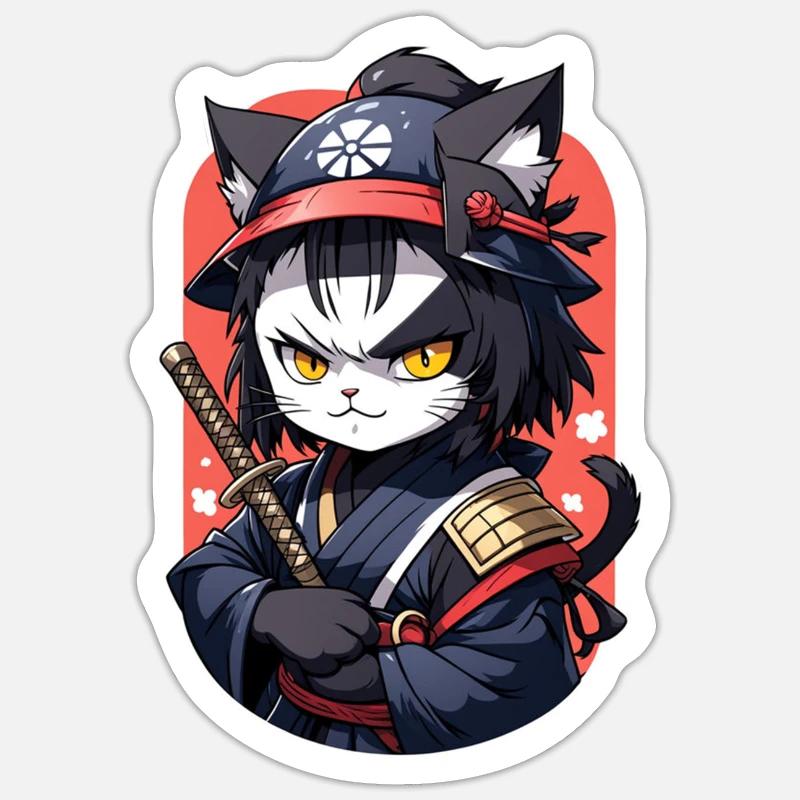 Ninja Cat - Samurai Kitten Sticker size S (10 x 10 cm)