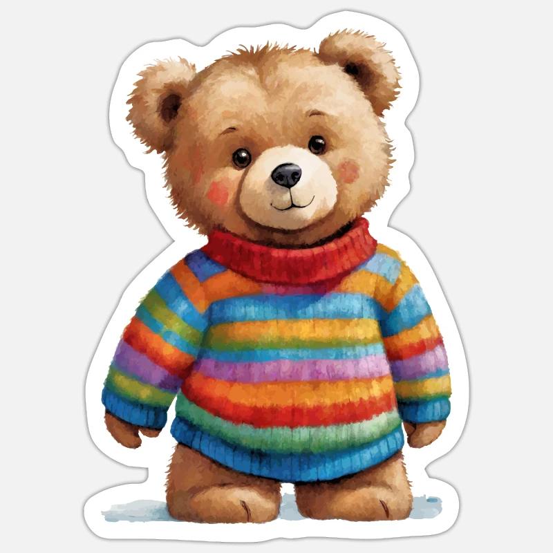 Teddy en pull rayé aquarelle magique Sticker taille S (10 x 10 cm)