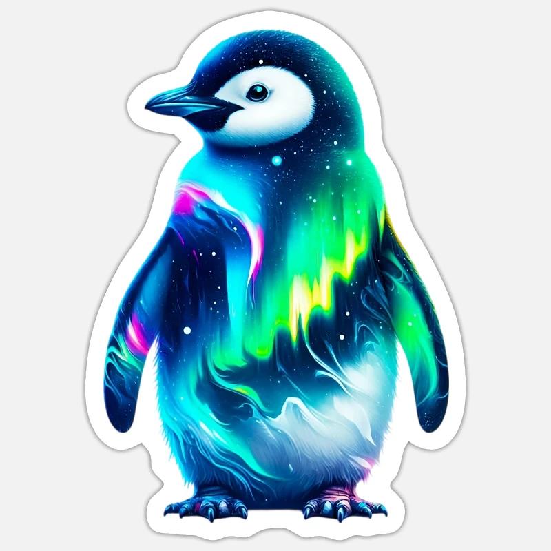 Aurora Borealis Pinguin - Sticker Größe S (10 x 10 cm) - Mattweiß