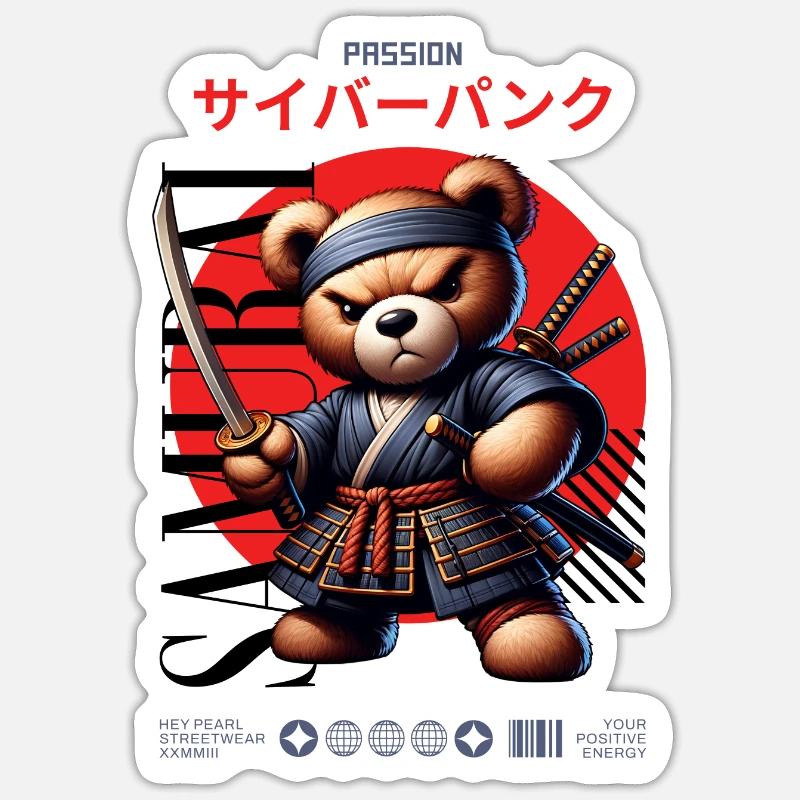 Samurai Teddy Japan - Sticker size S (10 x 10 cm) - white matte