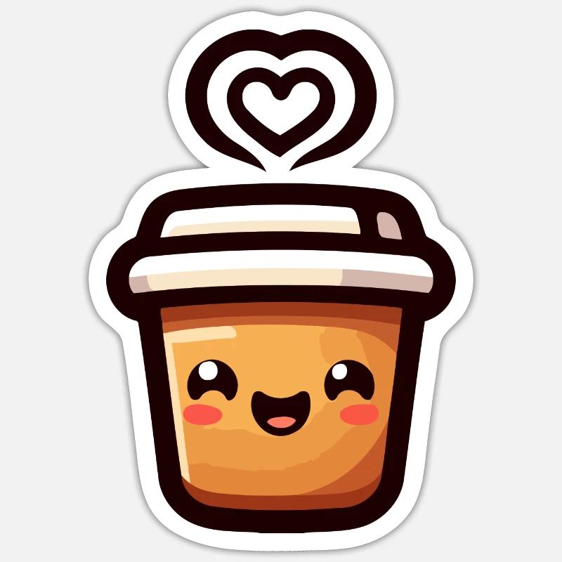 Caffeine Cutie : le joyeux Java - Sticker taille S (10 x 10 cm) - blanc mat