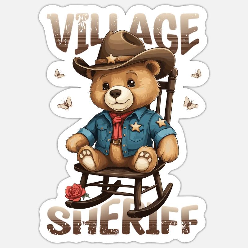 Bär der Dorf Sheriff - Sticker Größe S (10 x 10 cm) - Mattweiß