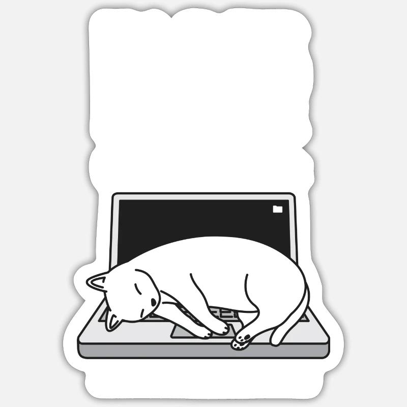 chat endormi - Sticker taille S (10 x 10 cm) - blanc mat