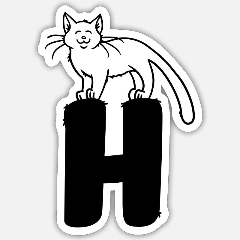 Lettre H chat - Sticker taille S (10 x 10 cm) - blanc mat