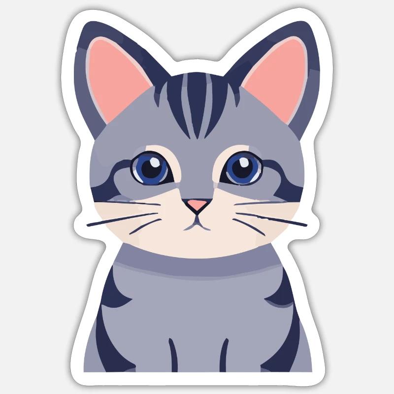 chat gris mignon - Sticker taille S (10 x 10 cm) - blanc mat