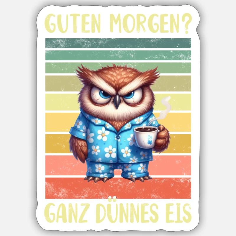 Eule Morgenmuffel - Sticker Größe S (10 x 10 cm) - Mattweiß