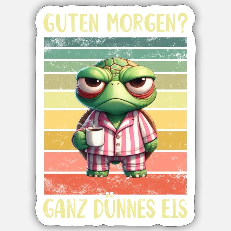Schildkröte Morgenmuffel - Sticker Größe S (10 x 10 cm) - Mattweiß