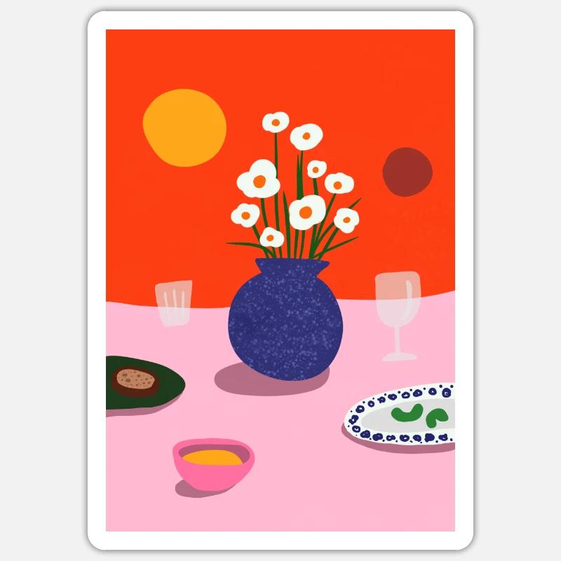 Table design avec fleurs et collations Sticker taille S (10 x 10 cm)