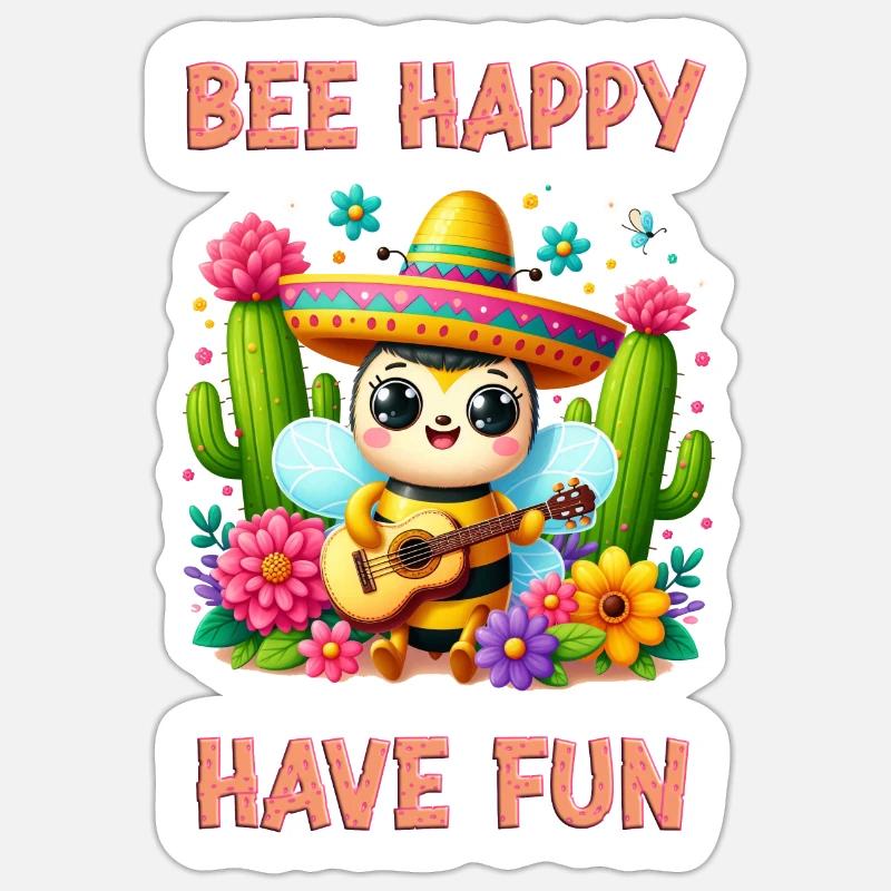 Bee Happy - Amusez-vous 2 - Sticker taille S (10 x 10 cm) - blanc mat