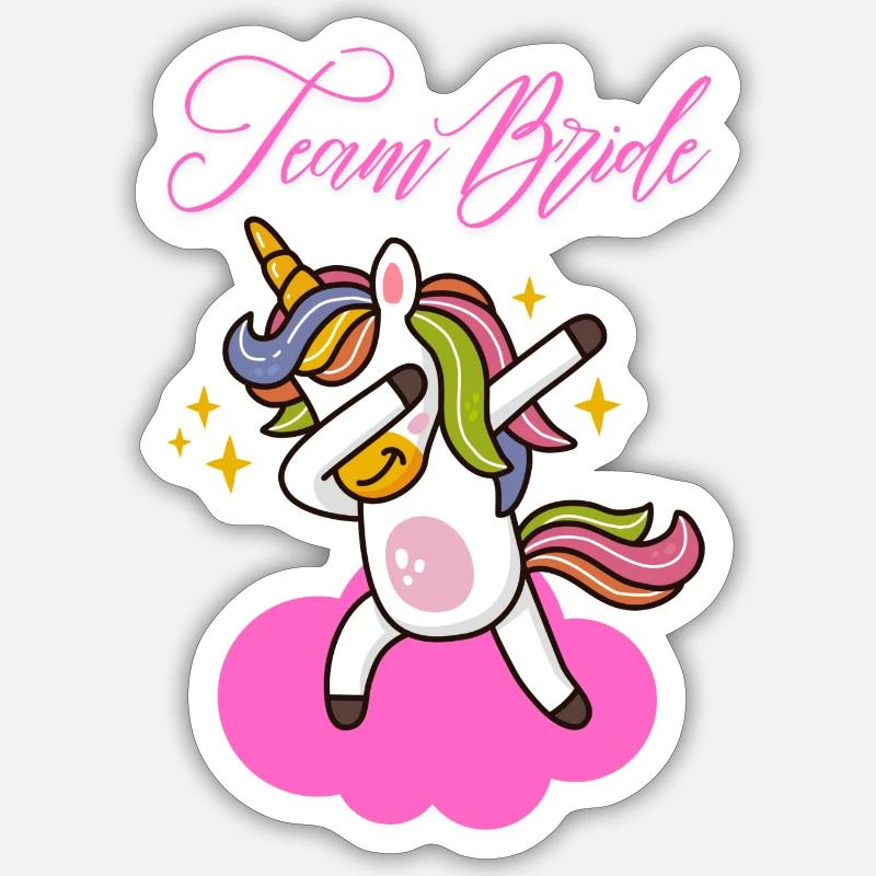 Junggesellinnenabschied Einhorn Team Bride rosa - Sticker Größe S (10 x 10 cm) - Mattweiß