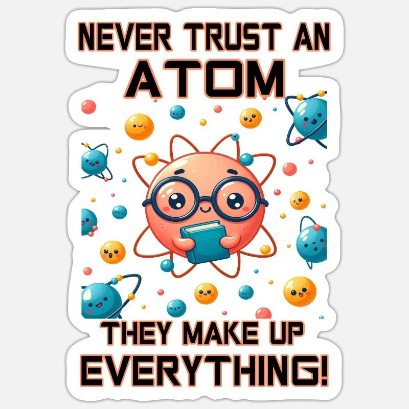 Never trust an Atom - they make up everything! Sticker size S (10 x 10 cm)