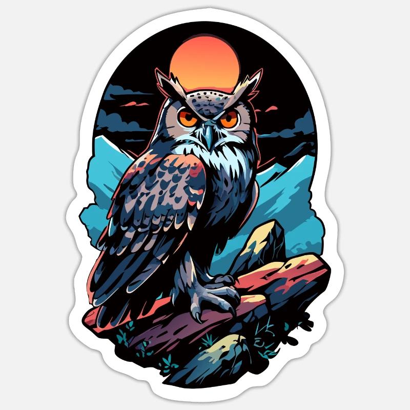 Große Eule Uhu bei Mondlicht - Sticker Größe S (10 x 10 cm) - Mattweiß