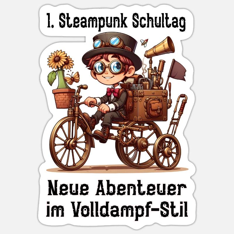 First Steampunk School Day - Sticker size S (10 x 10 cm) - white matte