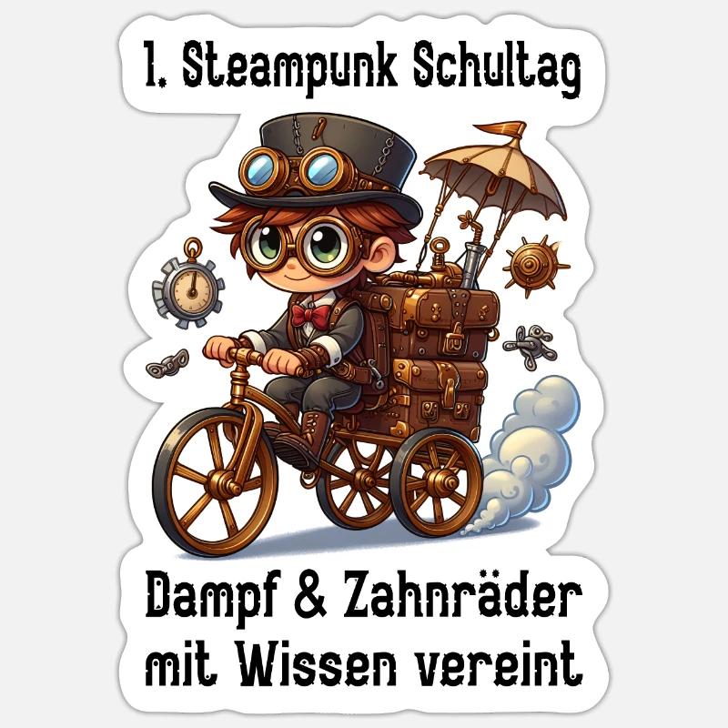 First Steampunk School Day - Sticker size S (10 x 10 cm) - white matte