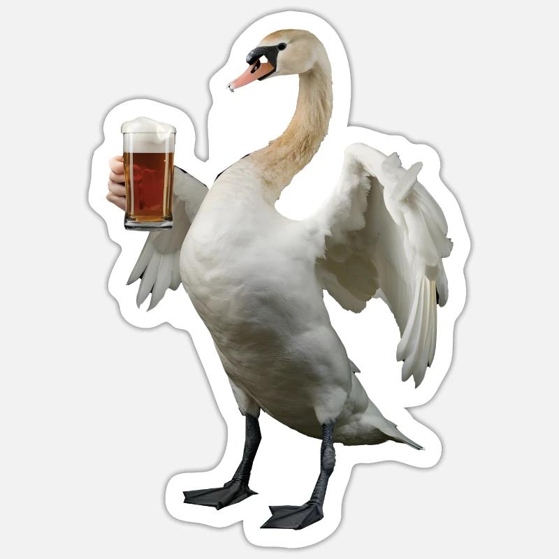 Schwan Bier - Sticker Größe S (10 x 10 cm) - Mattweiß