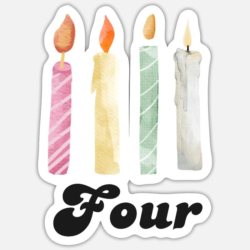 4e anniversaire bougie - Sticker taille S (10 x 10 cm) - blanc mat