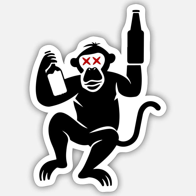 Affe Bier - Sticker Größe S (10 x 10 cm) - Mattweiß