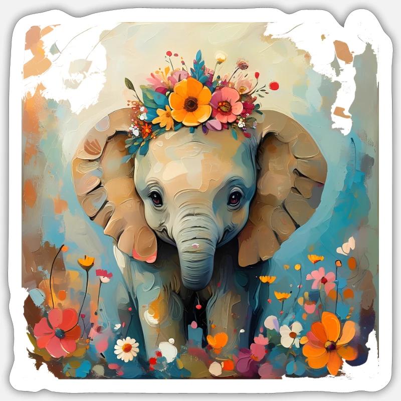 Éléphant mignon - Sticker taille S (10 x 10 cm) - blanc mat