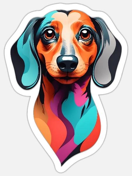 Dackel colorful - Sticker Größe S (10 x 10 cm) - Mattweiß