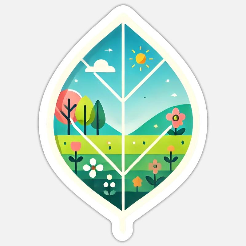 Blatt mit Frühlingslandschaft - Sticker Größe S (10 x 10 cm) - Mattweiß