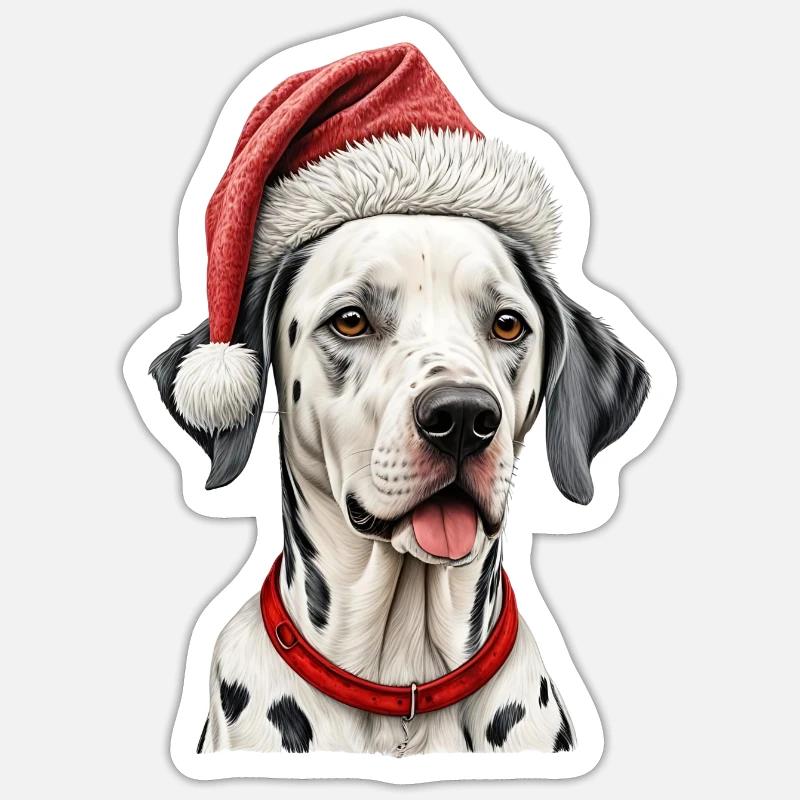 Chien dalmatien de Noël - Sticker taille S (10 x 10 cm) - blanc mat
