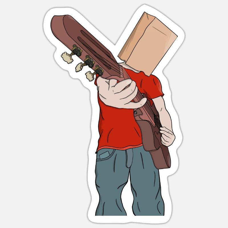 Guitariste timide - Sticker taille S (10 x 10 cm) - blanc mat