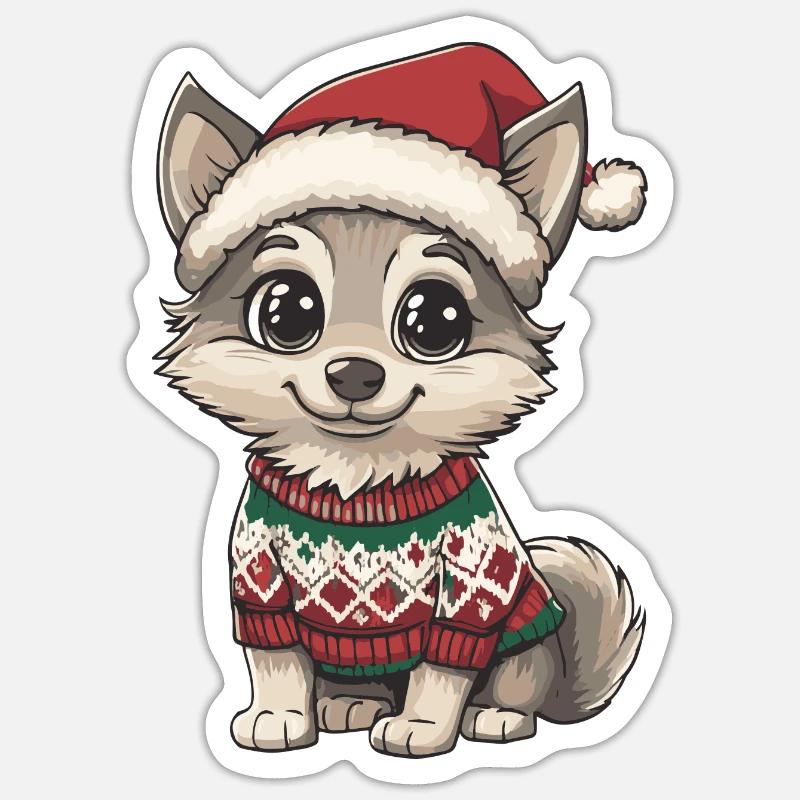 Wolf Weihnachten Comic - Sticker Größe S (10 x 10 cm) - Mattweiß