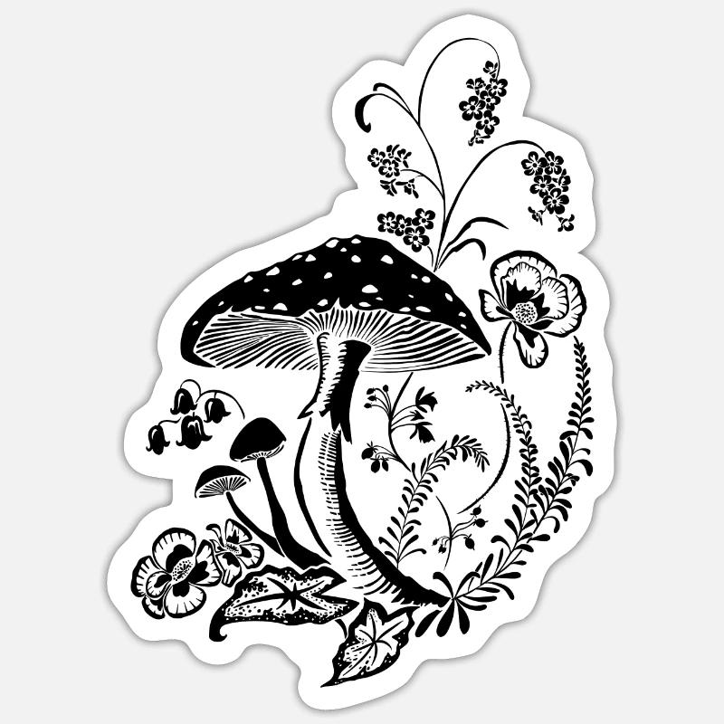Toadstool entwined with flowers Sticker size S (10 x 10 cm)