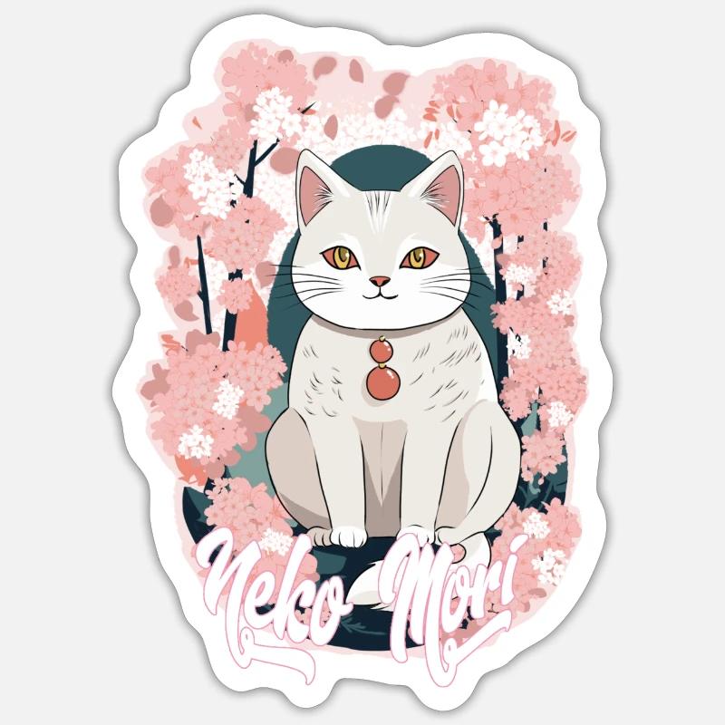 NekoMori Sakura - Sticker taille S (10 x 10 cm) - blanc mat
