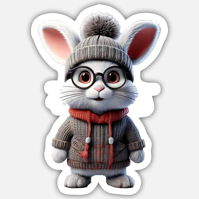 Süsses Kaninchen mit Strickpullover Sticker Größe S (10 x 10 cm)
