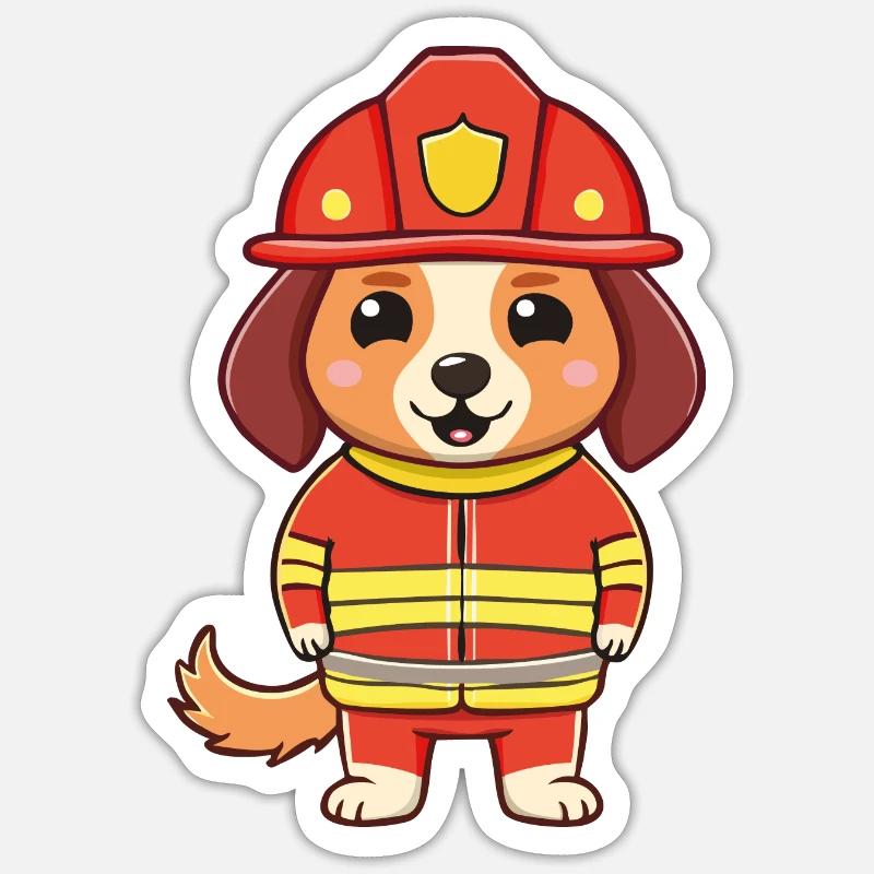 Chien mignon en tant que pompier Sticker taille S (10 x 10 cm)