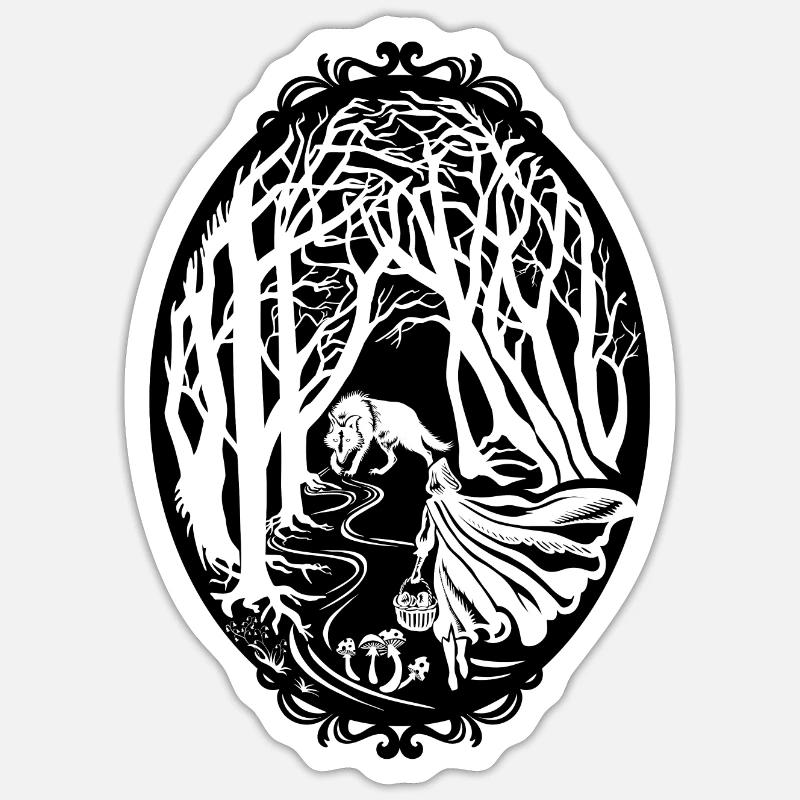 Rotkäppchen und der Wolf - Sticker Größe S (10 x 10 cm) - Mattweiß