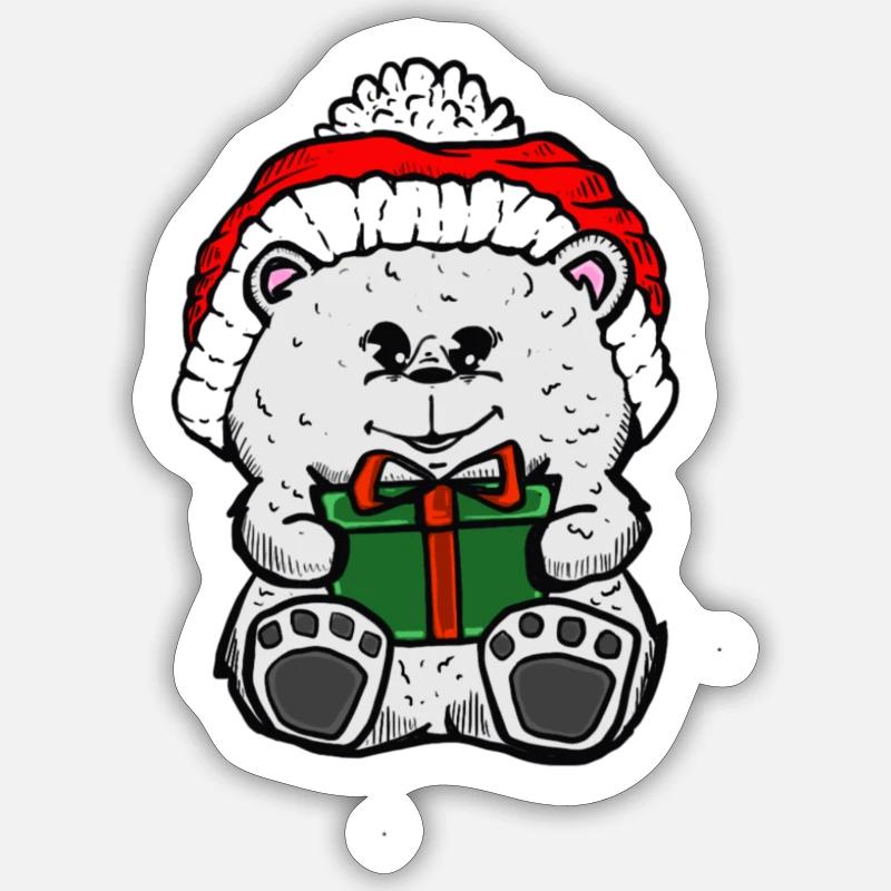 Ours de Noël - Sticker taille S (10 x 10 cm) - blanc mat