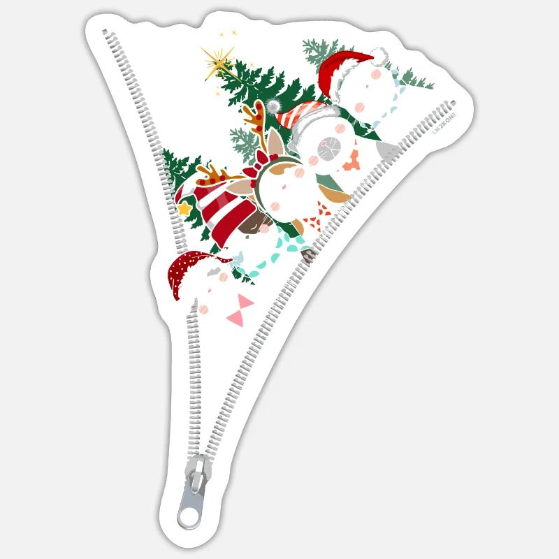 Noel fermeture éclair chats Sticker taille S (10 x 10 cm)