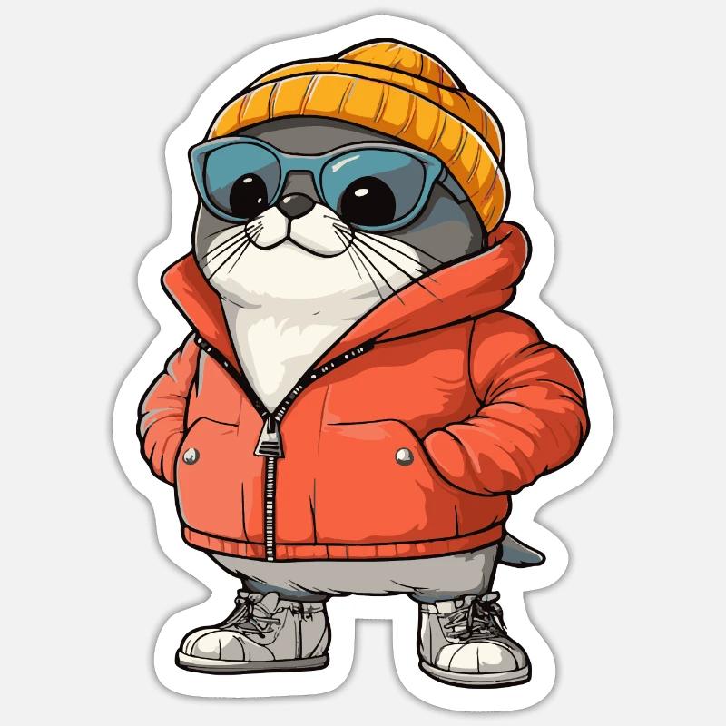 Robbe Tier Winter Comic Sticker Größe S (10 x 10 cm)