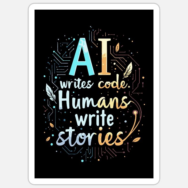 L'intelligenza artificiale scrive codice: le persone scrivono storie - Sticker formato S (10 x 10 cm) - bianco opaco