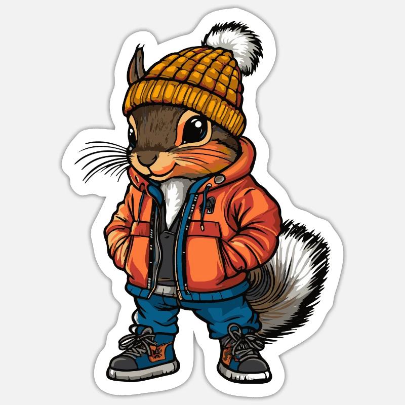 Écureuil Mode Hiver - Sticker taille S (10 x 10 cm) - blanc mat