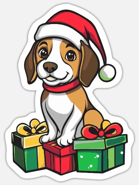 Beagle Hund Weihnachten Comic Geschenke - Sticker Größe S (10 x 10 cm) - Mattweiß