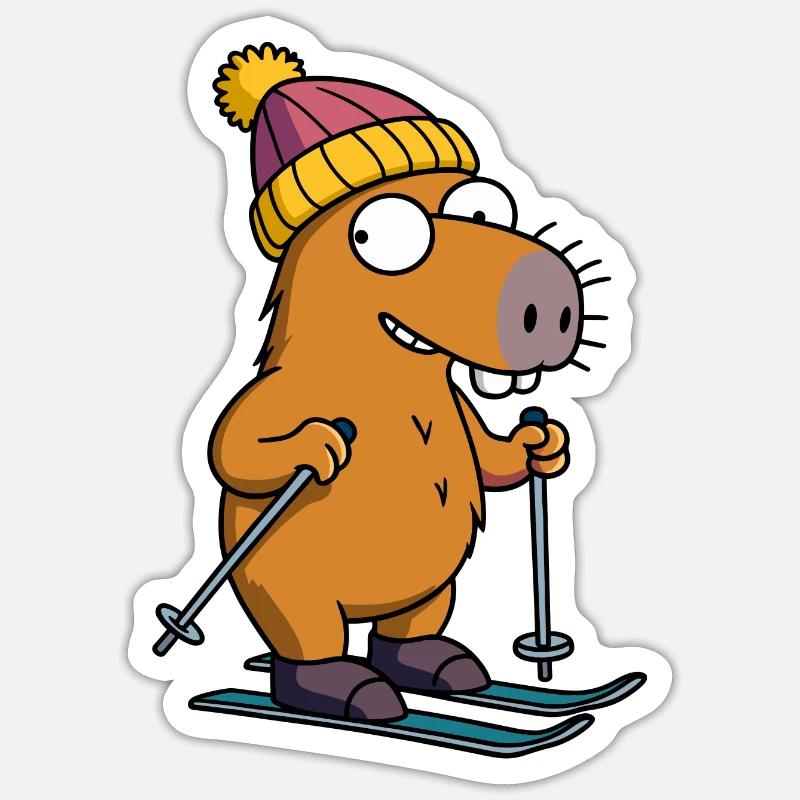 Comic Capybara Capybara Ski Hat Slope Mountain Sticker size S (10 x 10 cm)