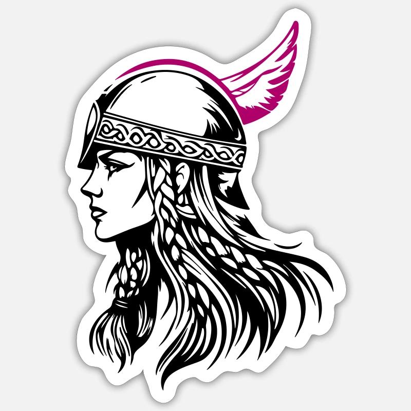 Wikinger Kriegerin Walküre - Sticker Größe S (10 x 10 cm) - Mattweiß