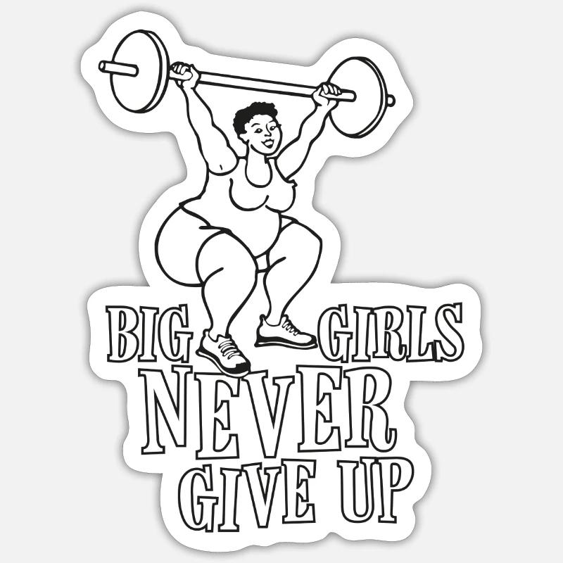 Fat lady doing a squat with a saying Sticker size S (10 x 10 cm)