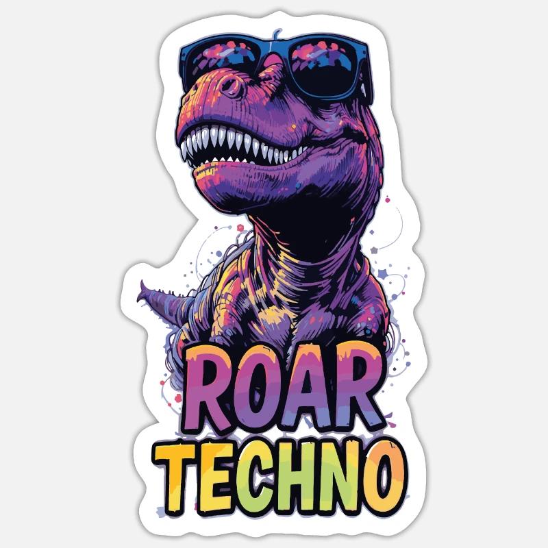 T-Rex - Roar TECHNO - Sticker Größe S (10 x 10 cm) - Mattweiß