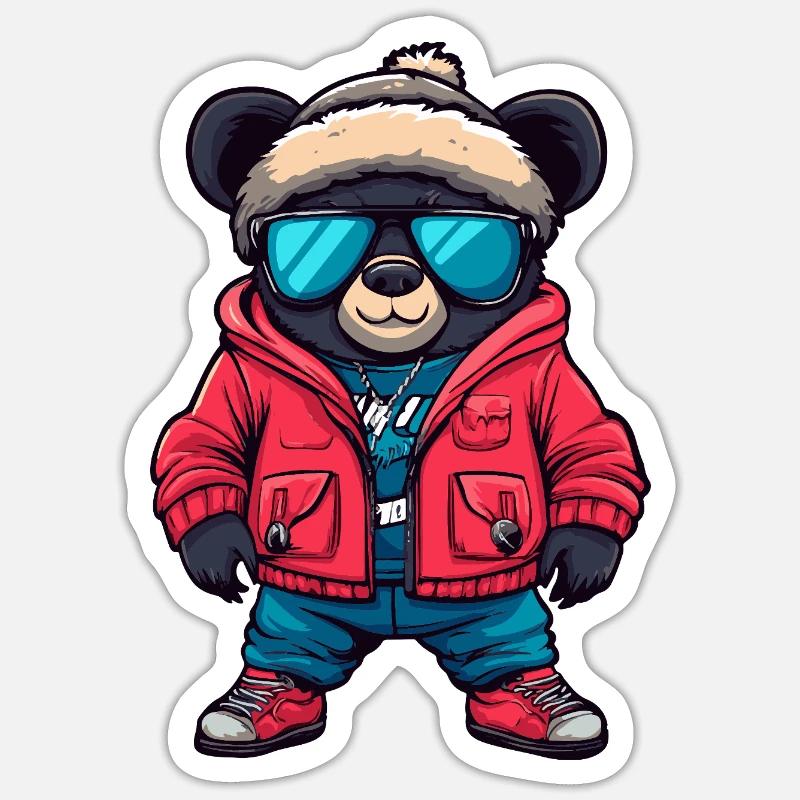 Bär Cool Comic - Sticker Größe S (10 x 10 cm) - Mattweiß