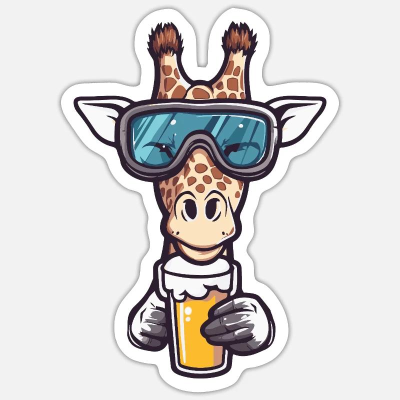 Giraffe Apres Ski Bier Comic - Sticker Größe S (10 x 10 cm) - Mattweiß
