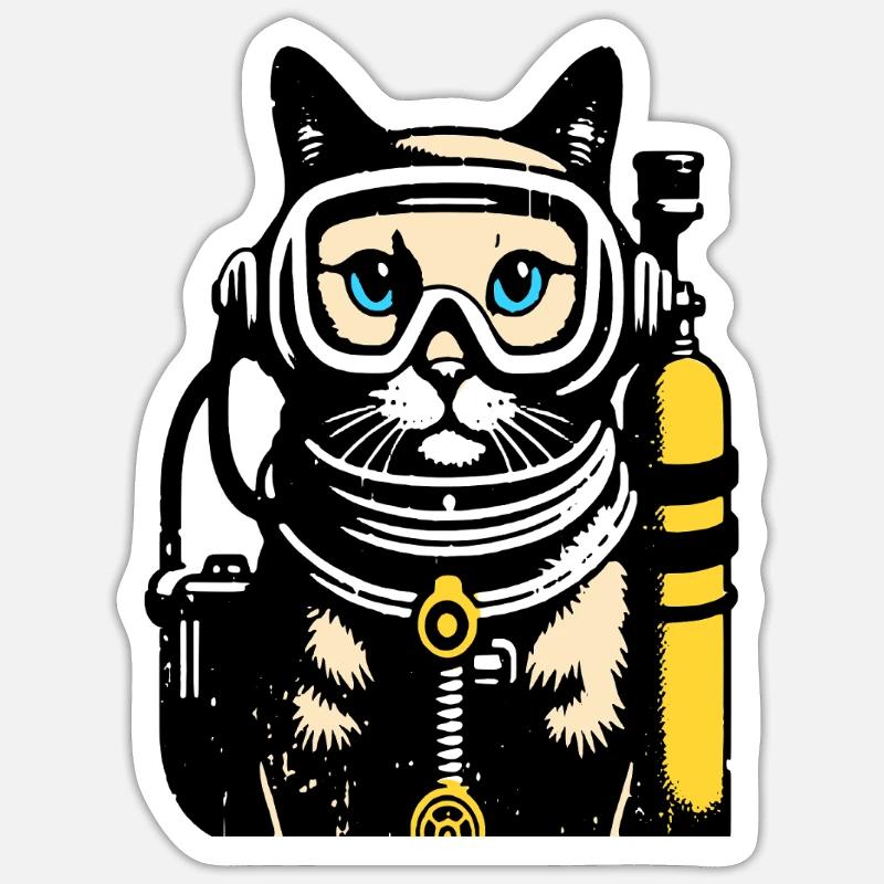 Plongée Cat Diver - Sticker taille S (10 x 10 cm) - blanc mat